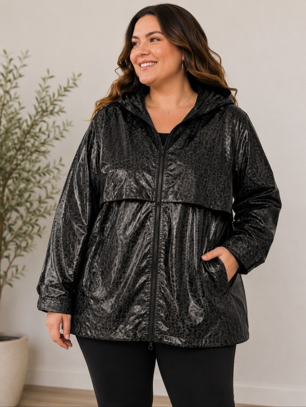 Charles River Apparel Rain Jacket Leopard Print Womens 3X